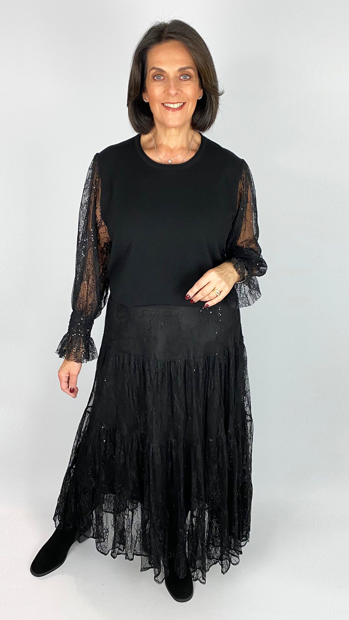 Lace & sequin tiered skirt | Black | 2 Sizes | by Malissa J