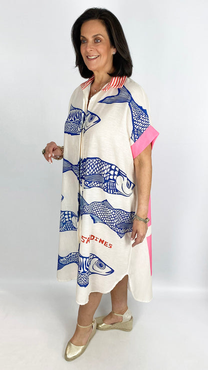 Linen mix button-through graphic shirt dress | 3 Prints