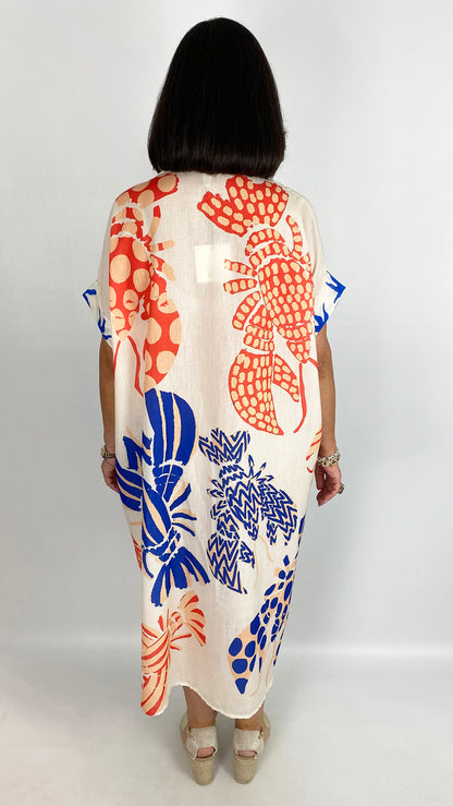 Linen mix button-through graphic shirt dress | 3 Prints