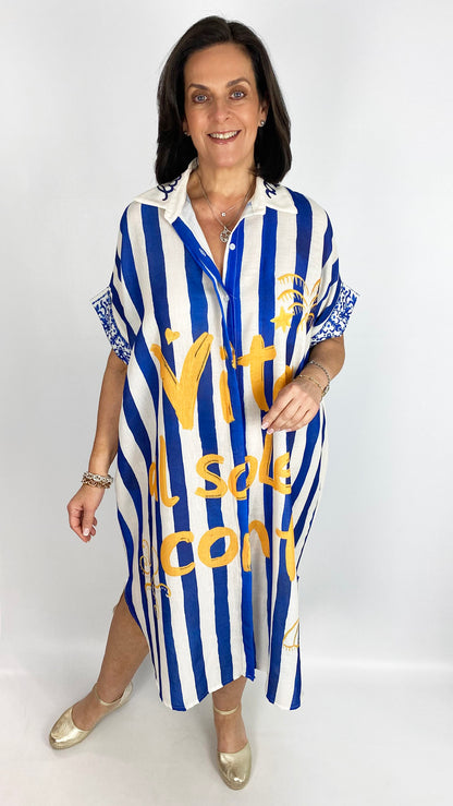 Linen mix button-through graphic shirt dress | 3 Prints