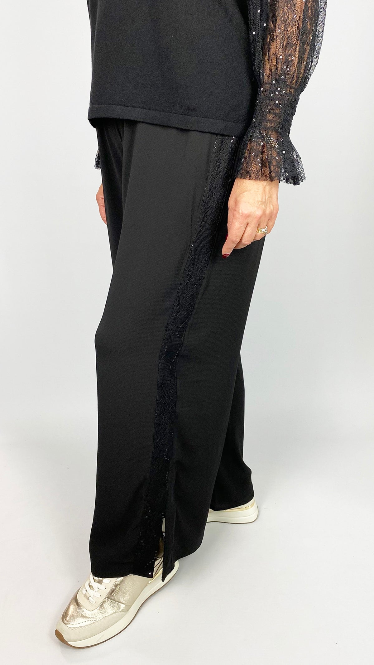 Lace panel wide-leg trouser w/ ankle splits  | Black | 2 Sizes | by Malissa J