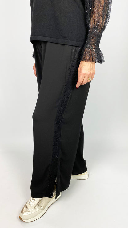 Lace panel wide-leg trouser w/ ankle splits  | Black | 2 Sizes | by Malissa J