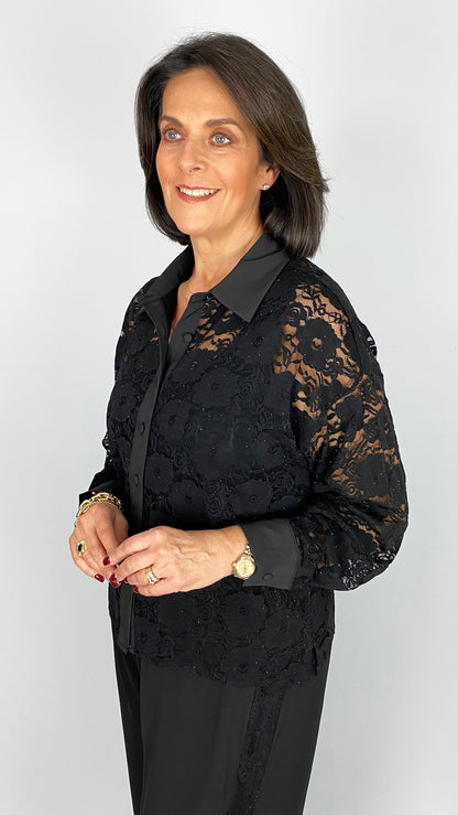 Floral lace shirt w/ studs  | Black | by Malissa J