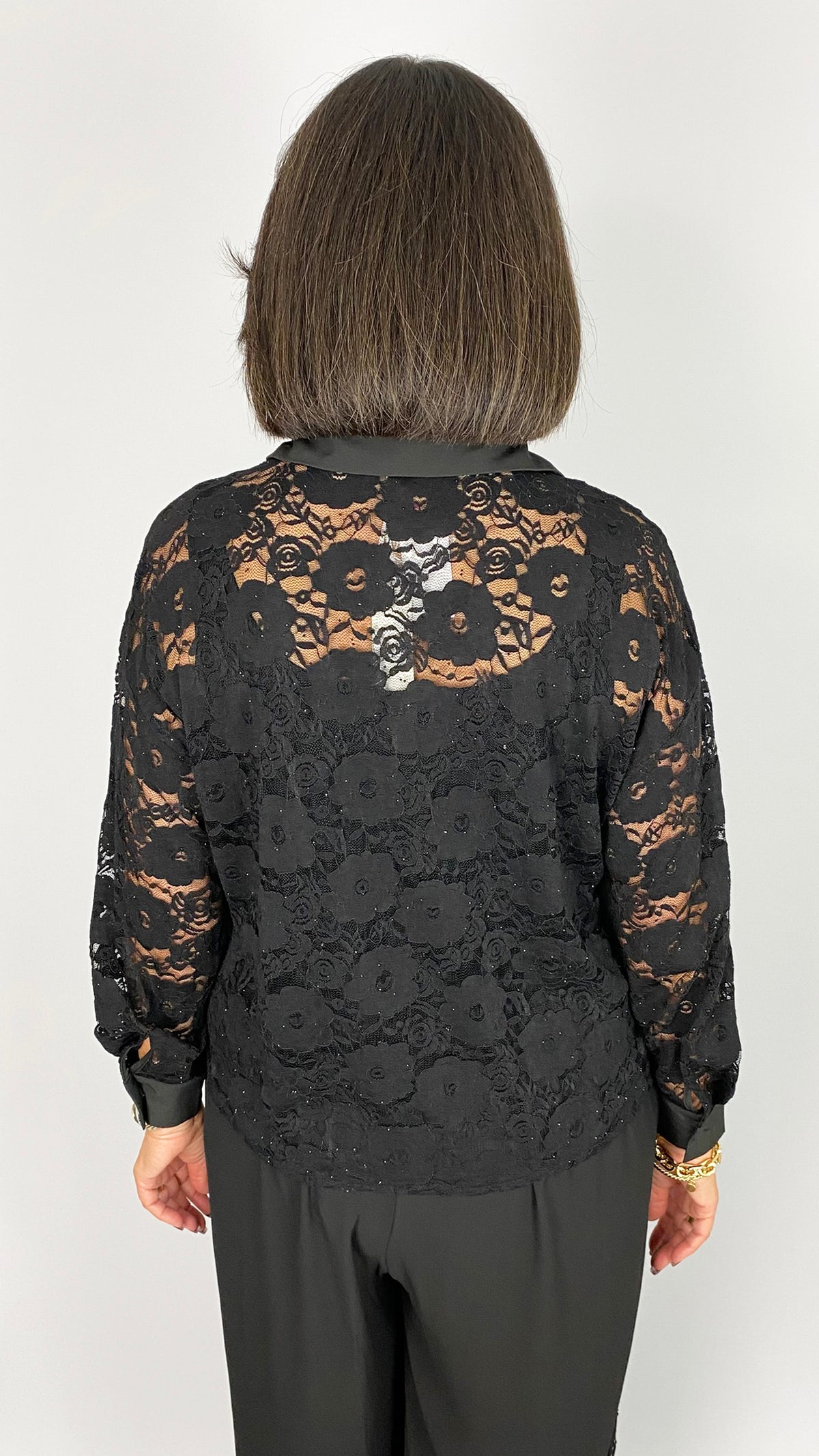 Floral lace shirt w/ studs  | Black | by Malissa J