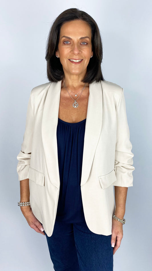 Ruche-sleeve blazer | Beige