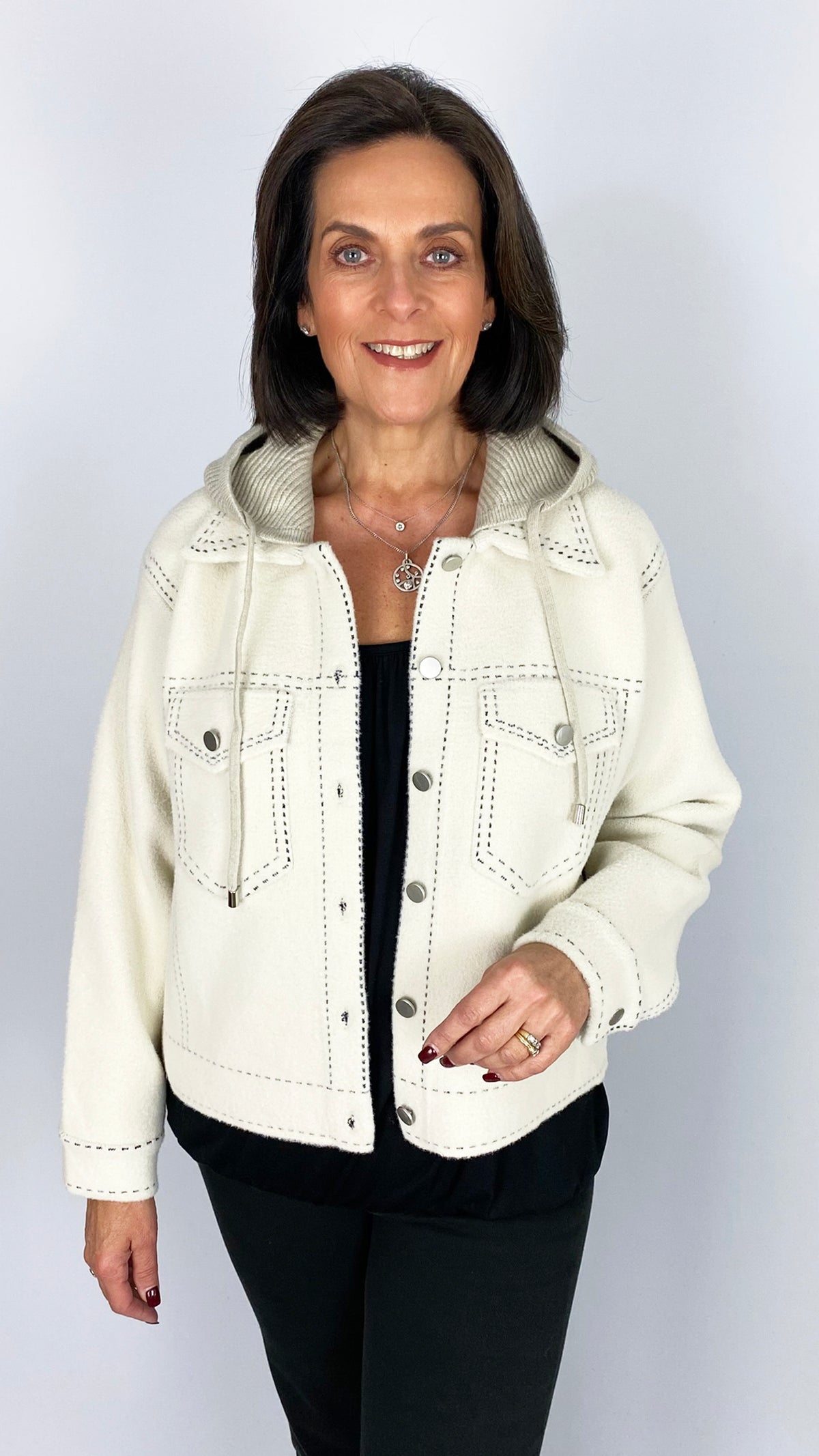Western style knitted jacket w/ detachable hood | 2 Colours | by Malissa J
