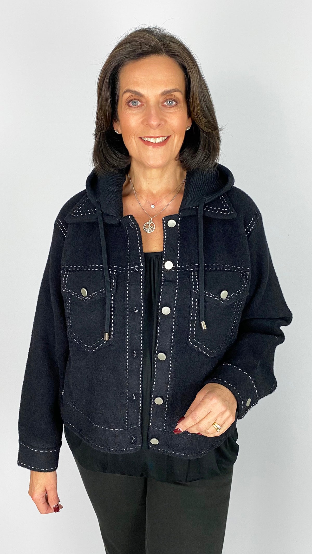 Western style knitted jacket w/ detachable hood | 2 Colours | by Malissa J