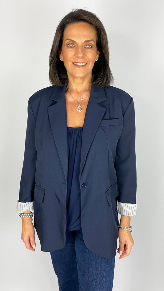Pinstripe turn back cuff blazer | Navy