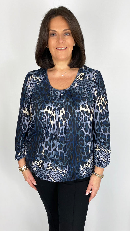 Animal Print gathered hem 3/4 sleeve top (3 Colours)