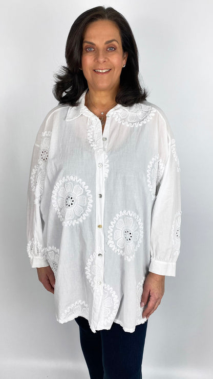 Embroidery anglaise flower design shirt (3 Colours) - last 1s