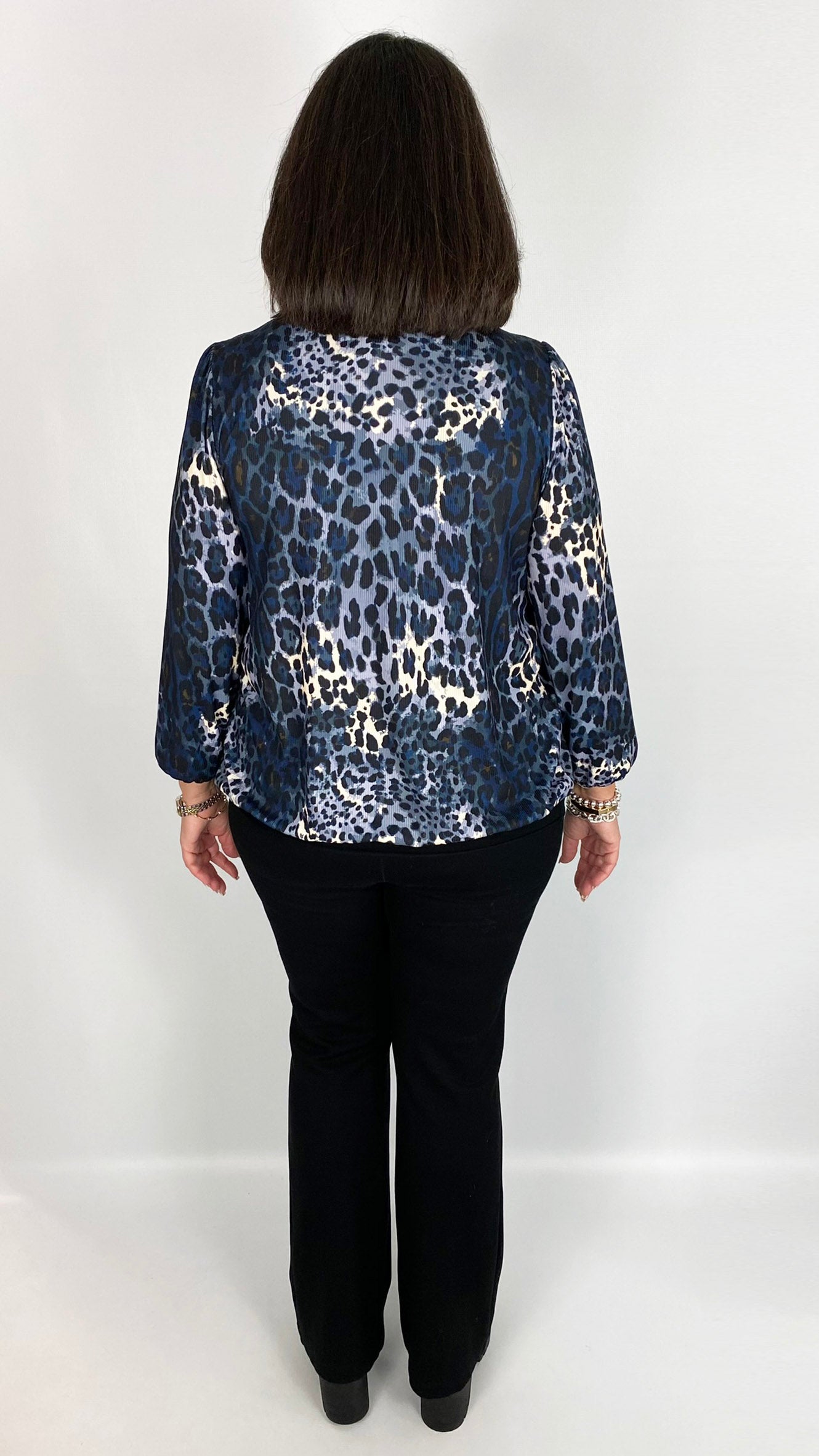 Animal Print gathered hem 3/4 sleeve top (3 Colours) - last 1