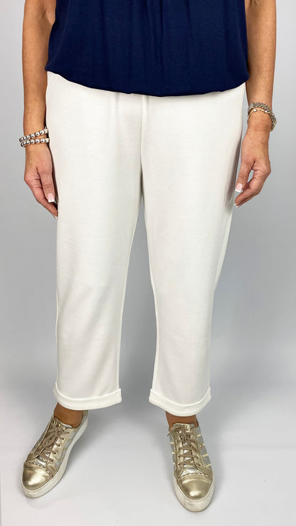 Jersey straight leg cuffed pant | White | by Malissa J