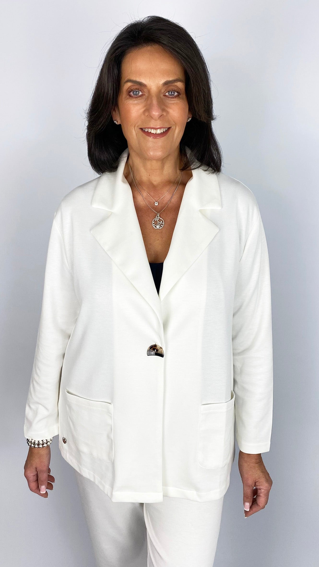 Jersey patch pocket blazer | White | by Malissa J