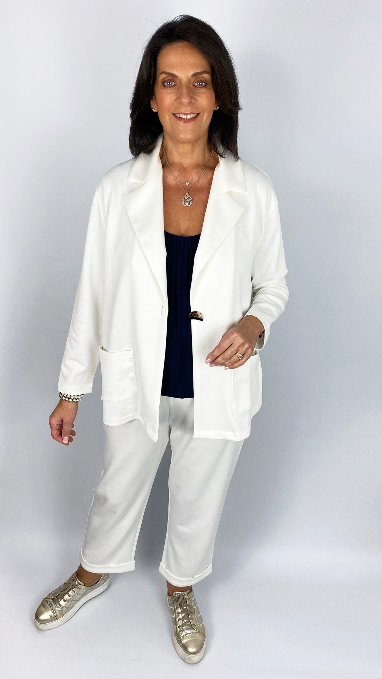Jersey patch pocket blazer | White | by Malissa J