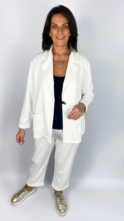 Jersey patch pocket blazer | White | by Malissa J