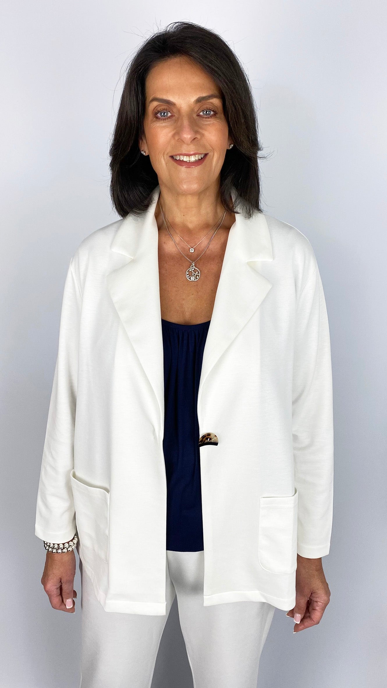 Jersey patch pocket blazer | White | by Malissa J