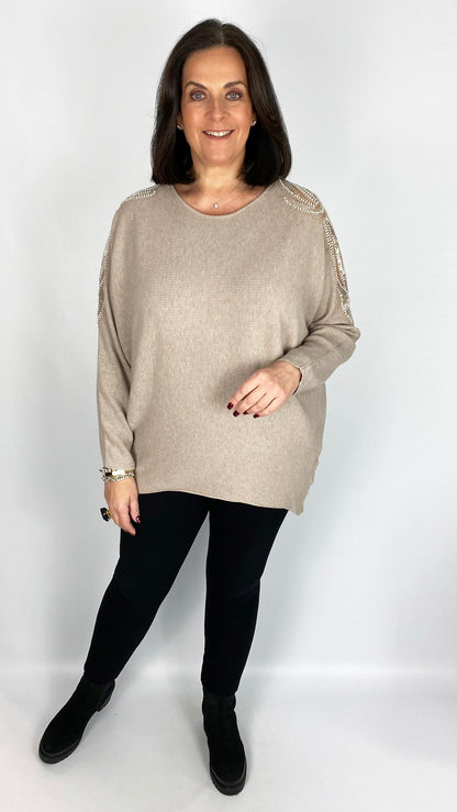 Embellished wing on shoulder v-neck jumper (4 Colours) - last 1