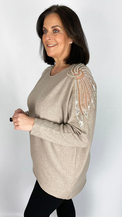 Embellished wing on shoulder v-neck jumper (4 Colours) - last 1