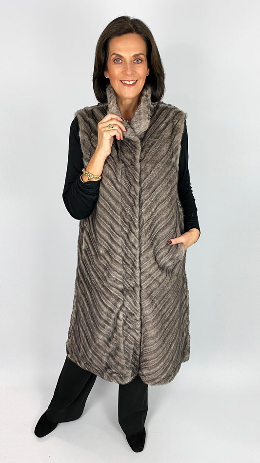 Chevron printed long faux fur gilet | 2 Colours | by Malissa J