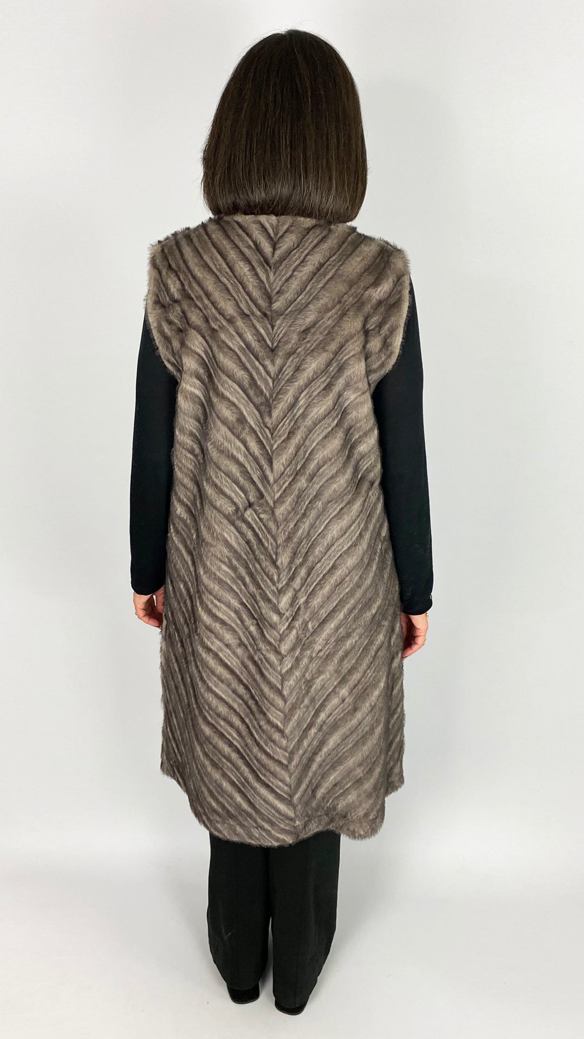 Chevron printed long faux fur gilet | 2 Colours | by Malissa J