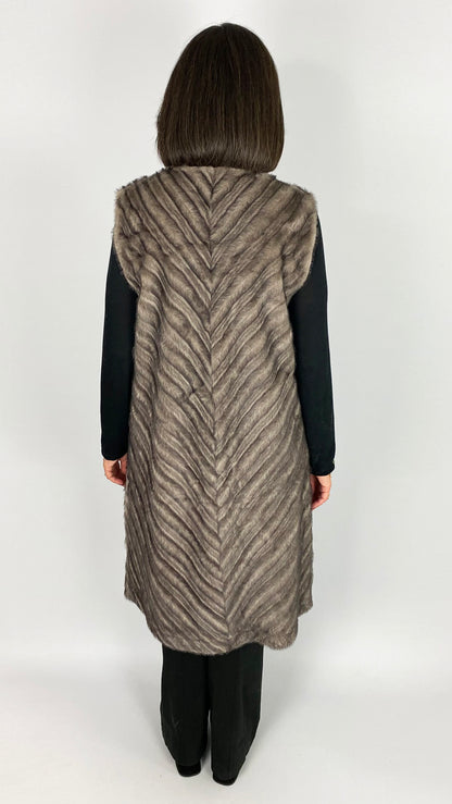 Chevron printed long faux fur gilet | 2 Colours | by Malissa J