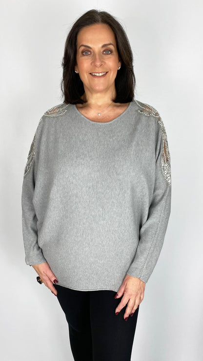 Embellished wing on shoulder v-neck jumper (4 Colours) - last 1