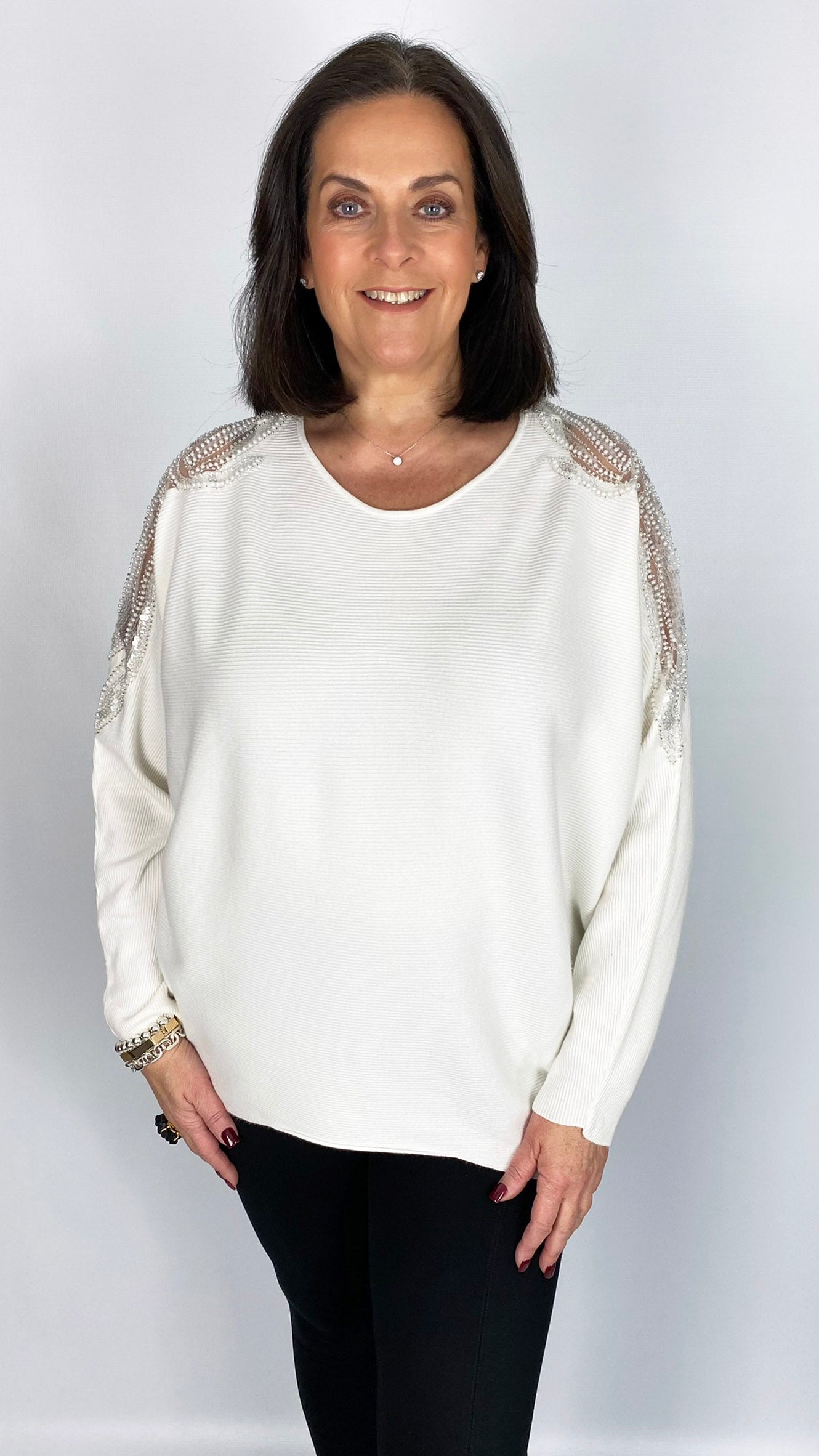 Embellished wing on shoulder v-neck jumper (4 Colours) - last 1