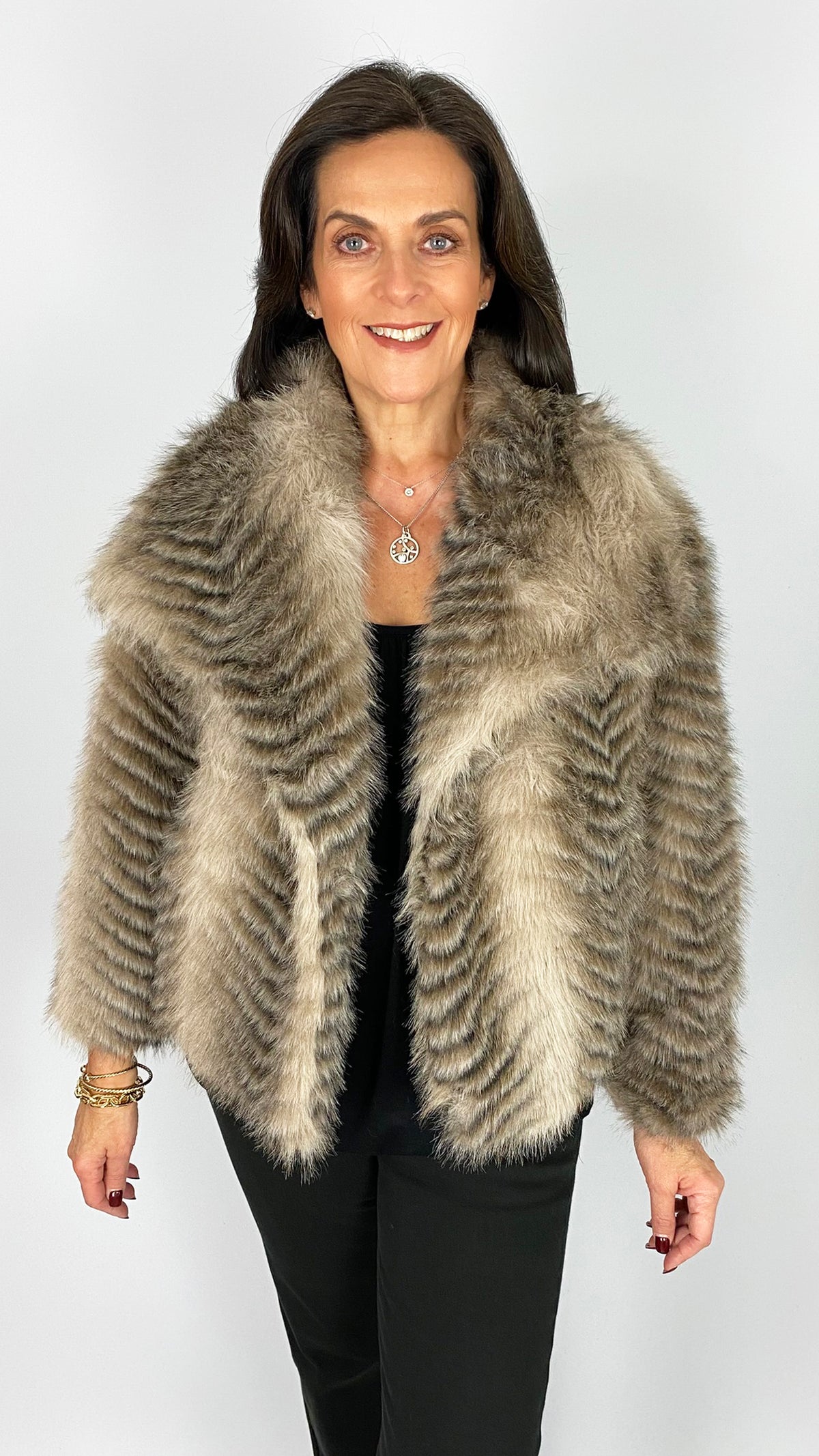 Printed faux fur jacket | Stone Shaded | by Malissa J