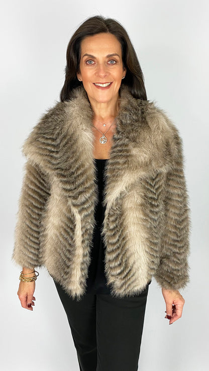 Printed faux fur jacket | Stone Shaded | by Malissa J