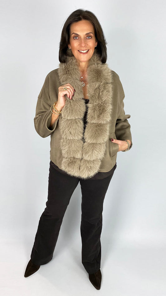 Faux fur trimmed batwing jacket | 2 Colours | by Malissa J
