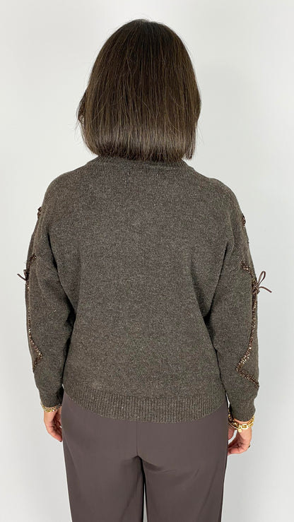 Embellished knitted v-neck jumper w/ bows | 2 Colours | by Malissa J