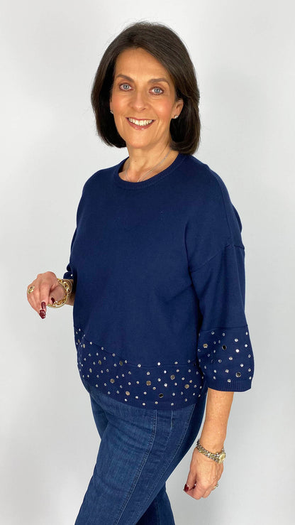 Embellished hem & sleeve jumper | 3 Colours