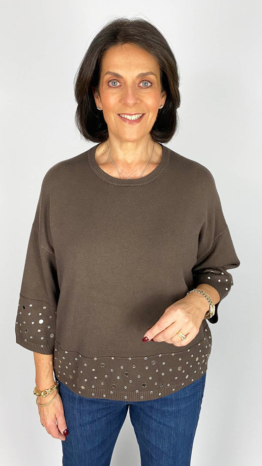 Embellished hem & sleeve jumper | 3 Colours