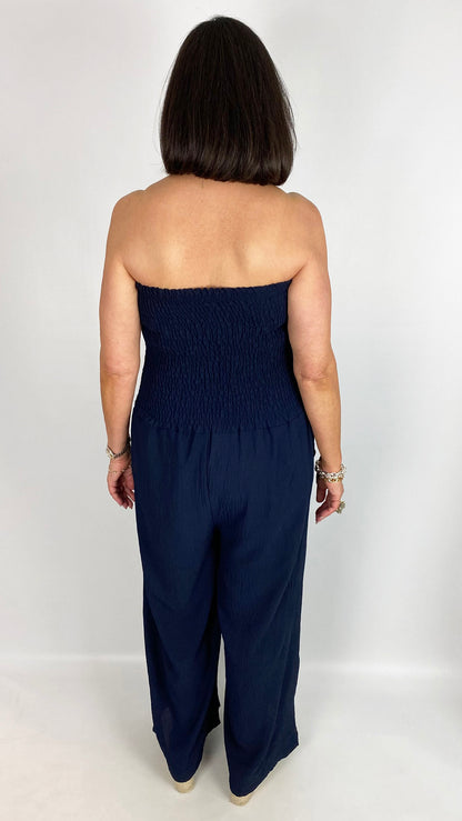 Crepe shirred wide-leg jumpsuit | 2 Colours | last 1