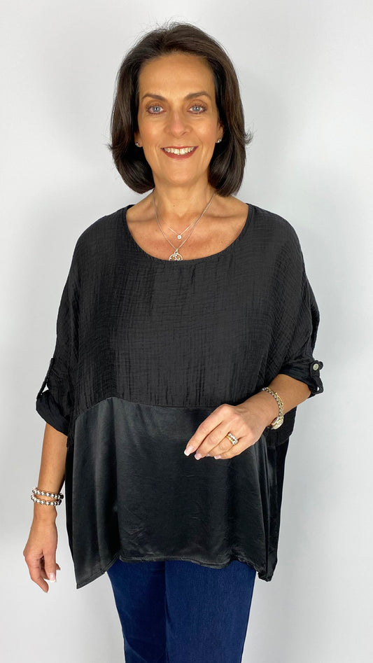 Satin & waffle mix oversized top | 5 Colours | last 1