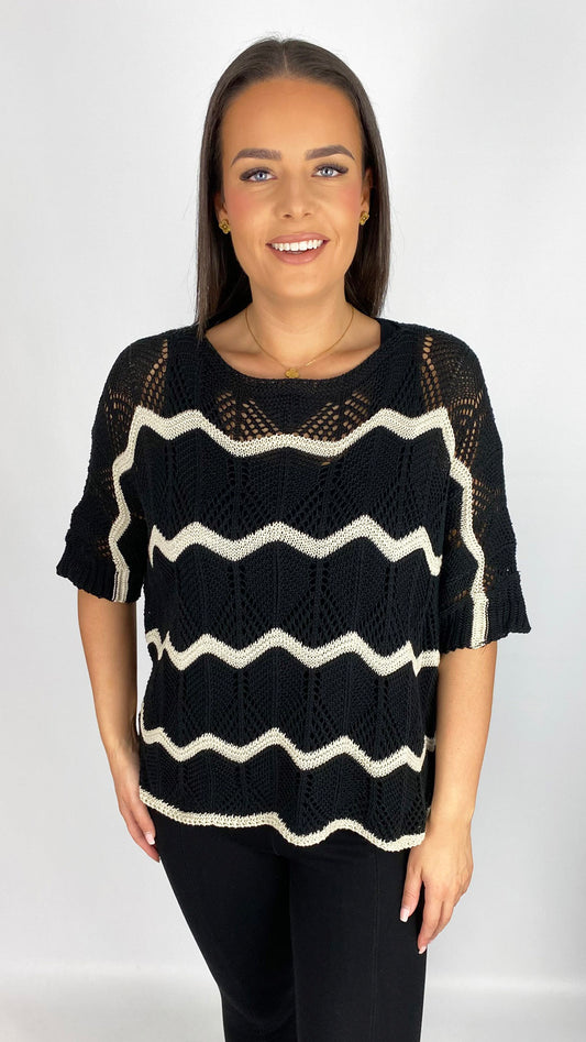 Open-knit zig-zag short sleeve top | 5 Colours