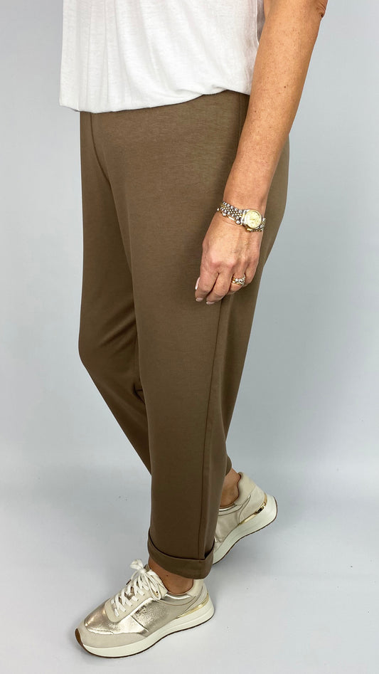 Jersey straight leg cuffed pant | Brown | by Malissa J