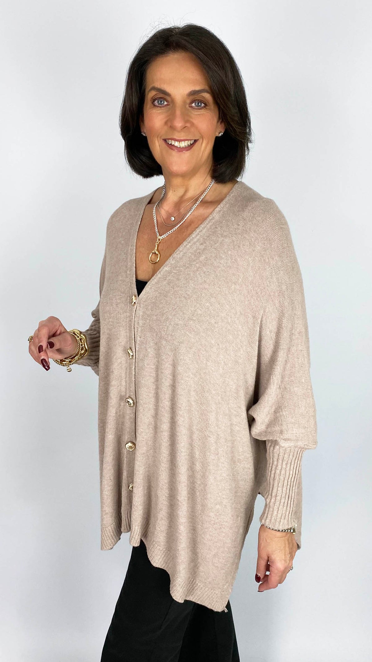 Gold button-through v-neck jumper | 6 Colours