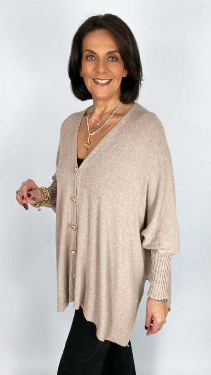 Gold button-through v-neck jumper | 6 Colours