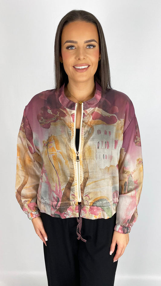 Vegan silk landscape print bomber jacket | 4 Colours