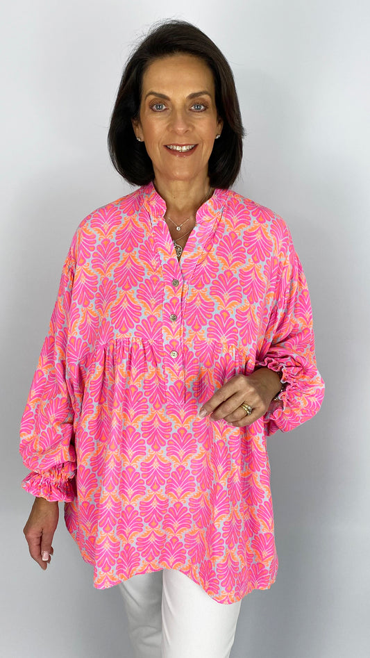 Fluro print oversized tunic top | 4 Colours