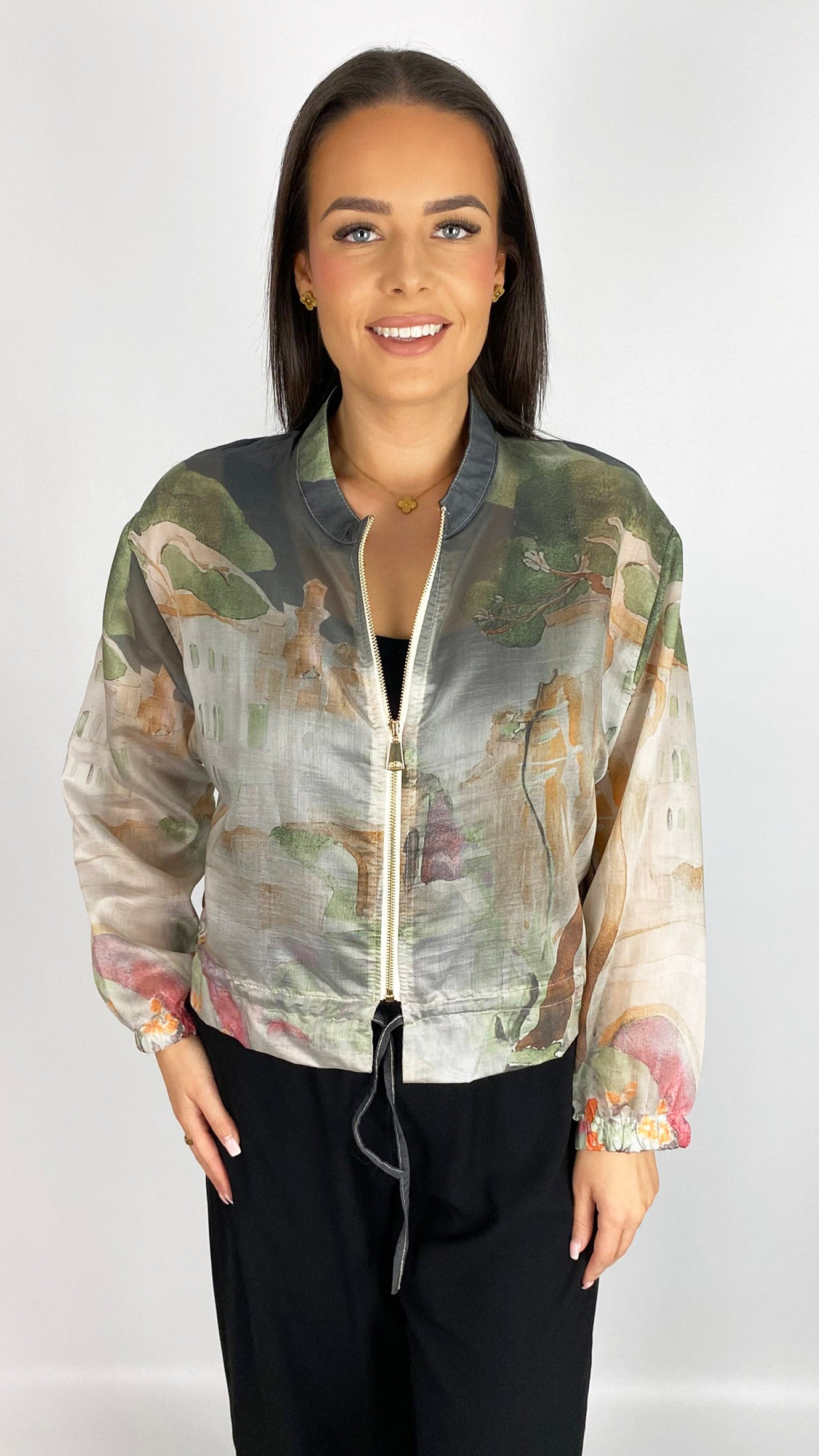 Vegan silk landscape print bomber jacket | 4 Colours