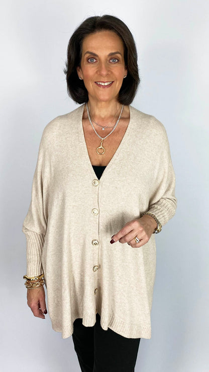 Gold button-through v-neck jumper | 6 Colours