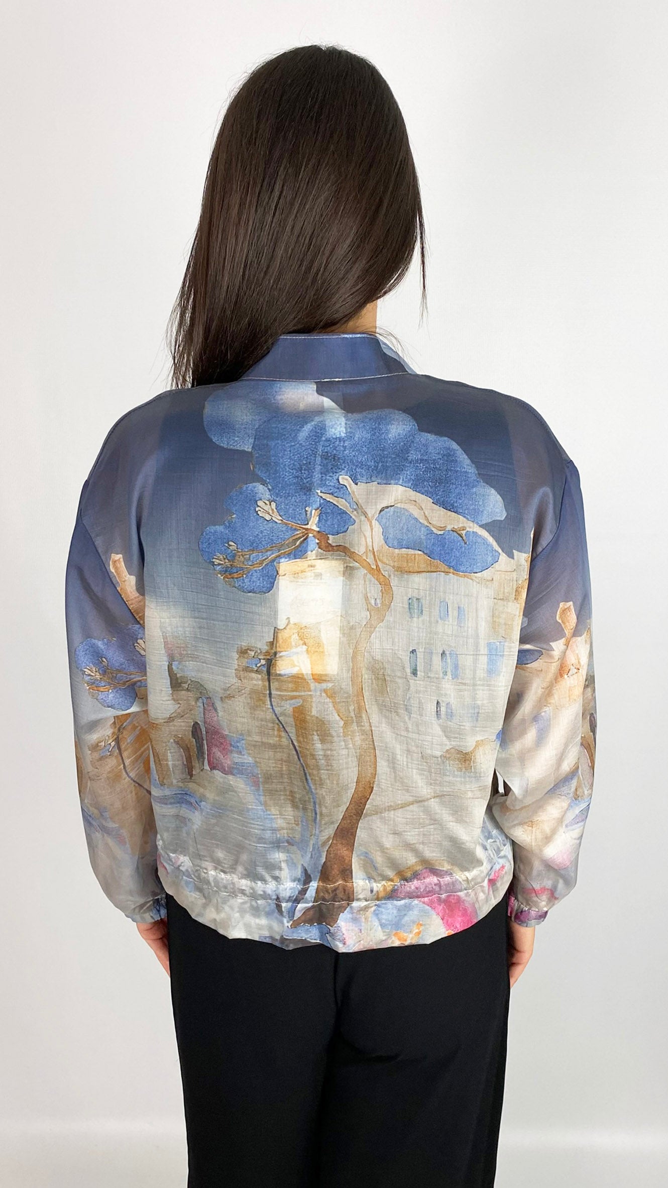 Vegan silk landscape print bomber jacket | 4 Colours