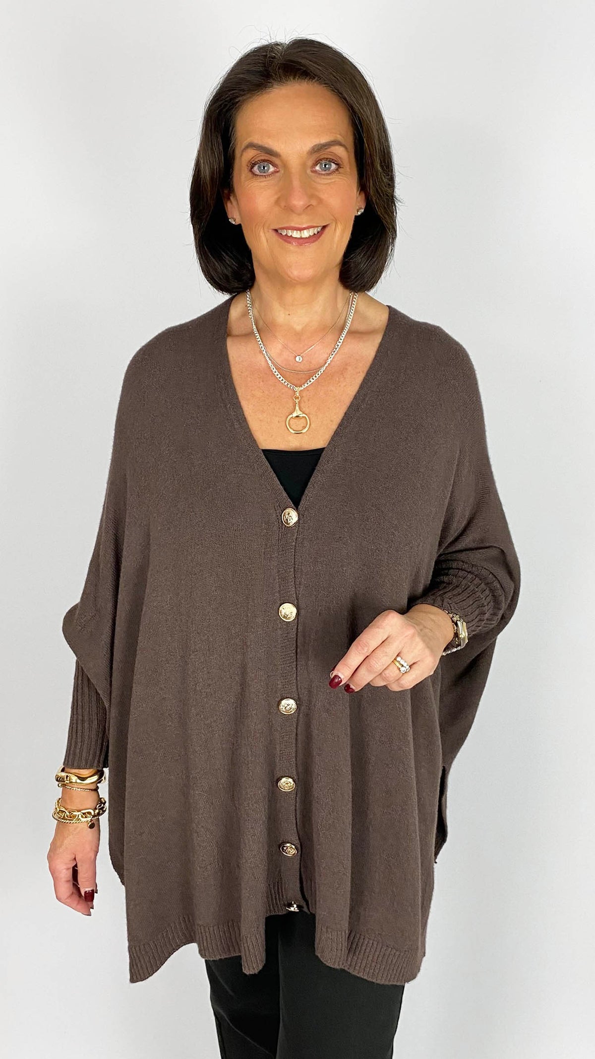 Gold button-through v-neck jumper | 6 Colours