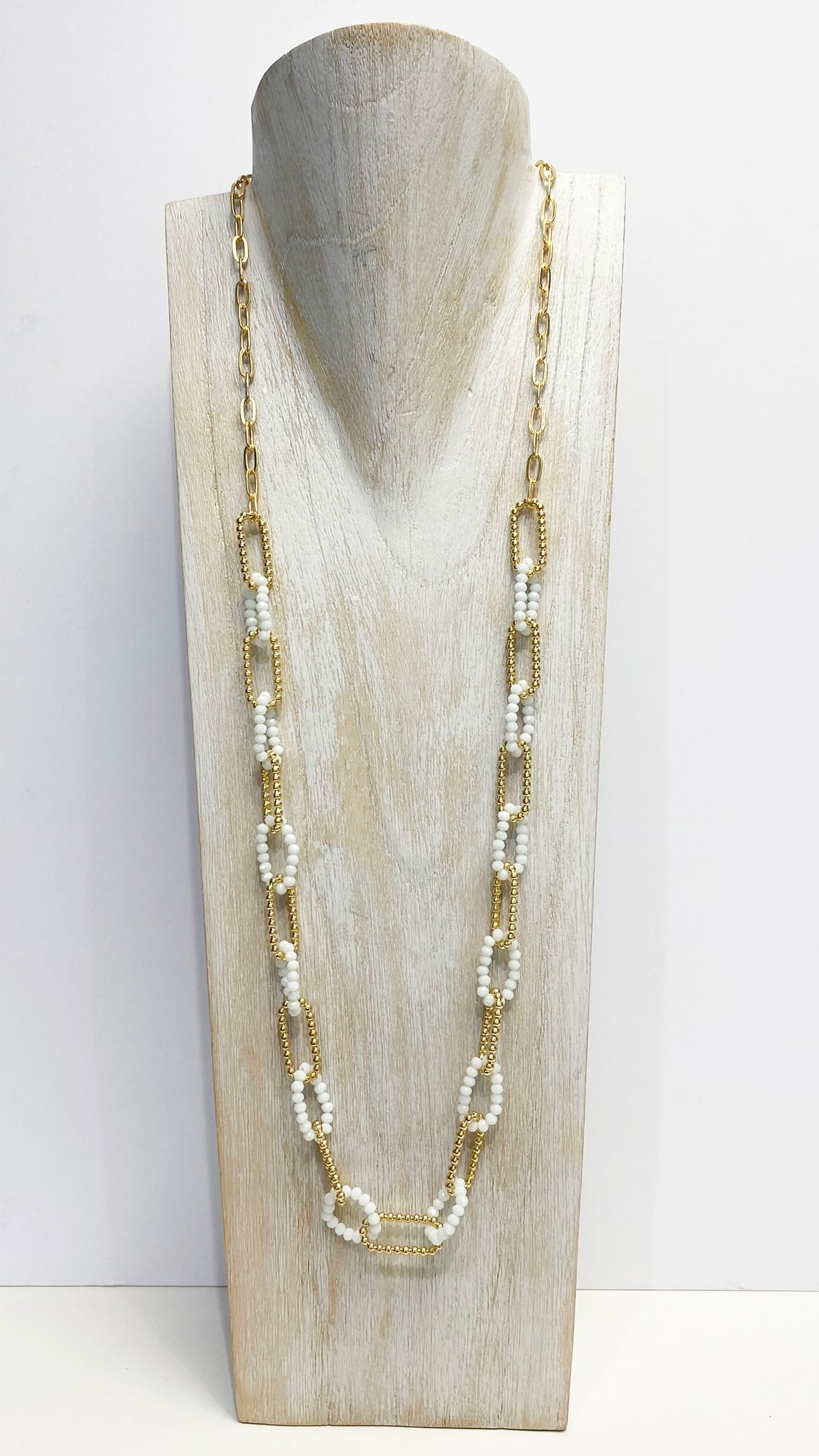 Beaded multi link necklace (White/Gold)