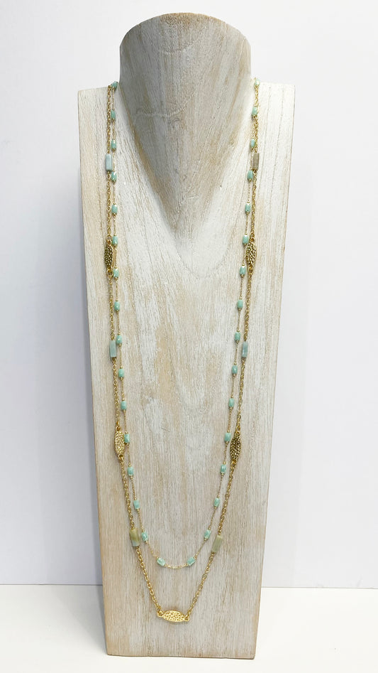 Fine layered necklace (Aqua/Gold)