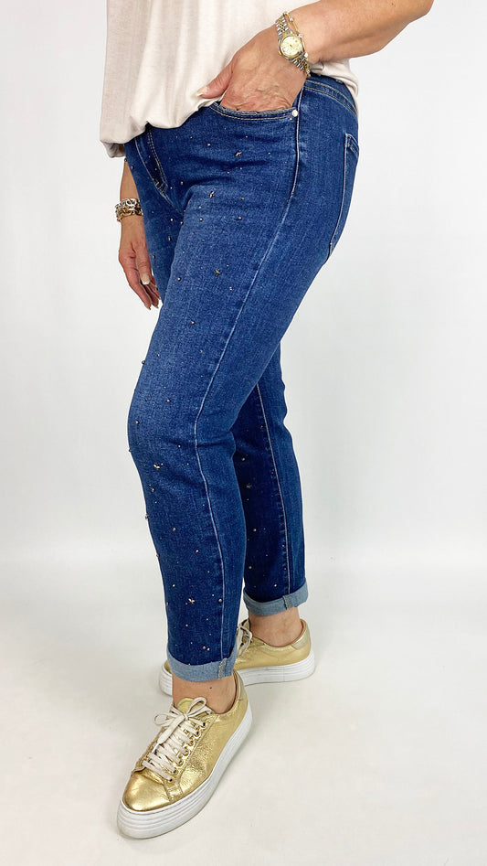 Star & stud mom-fit stretch denim jeans