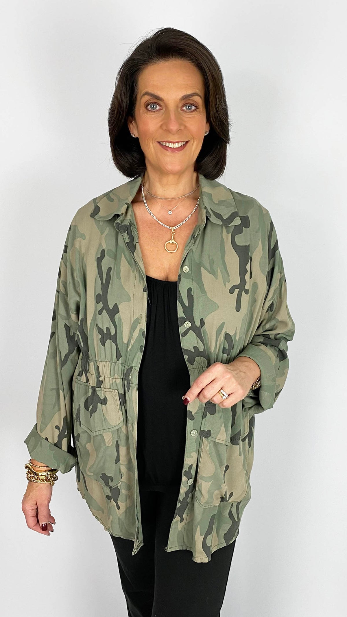 Camo print button-through shacket | 2 Colours