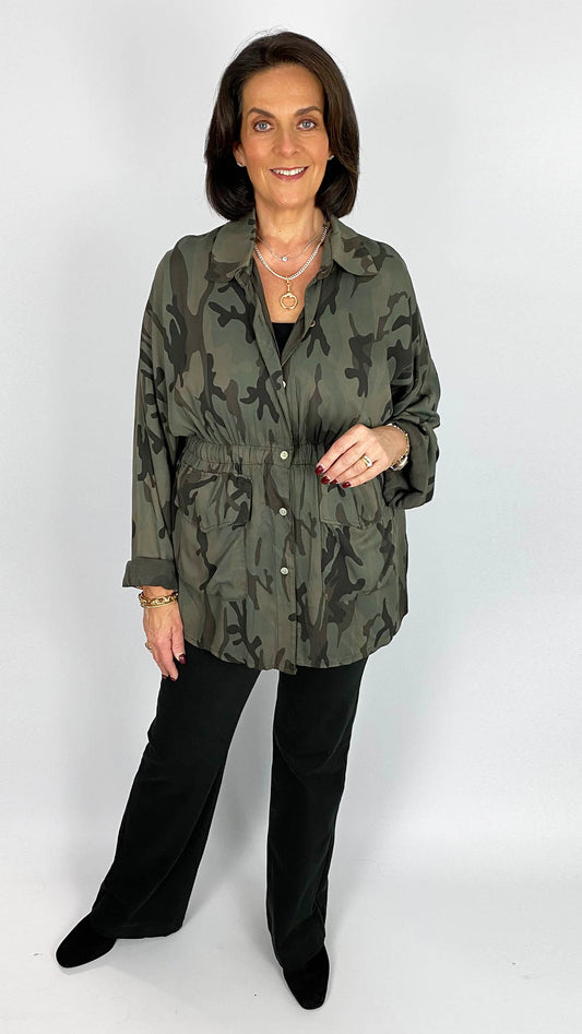 Camo print button-through shacket | 2 Colours